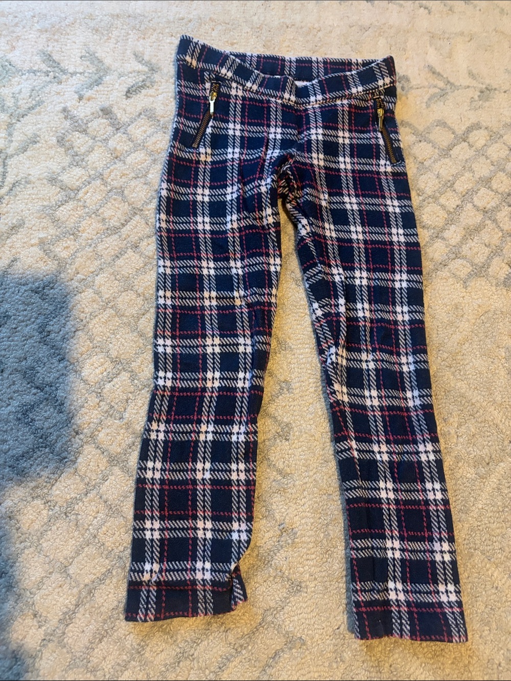 Janie & Jack Girls Navy Plaid Knit Pants with Zip Pockets